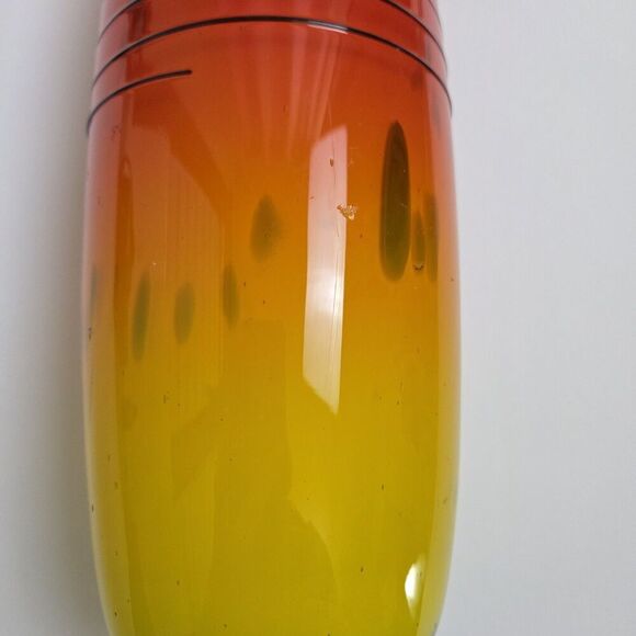 FIFTH AVENUE Crystal Art Glass Vase 12" Orange Yellow Red Black w White Interior - Picture 8 of 11